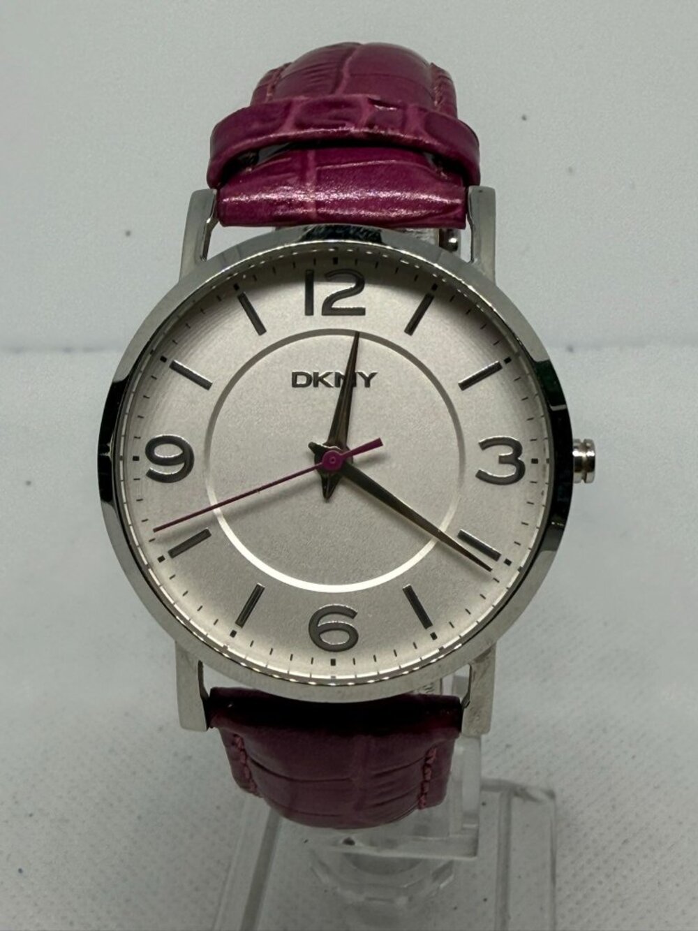 DKNY NY-8072 Ladies Watch Silver-Tone Dial Purple Crocodile Leather Strap